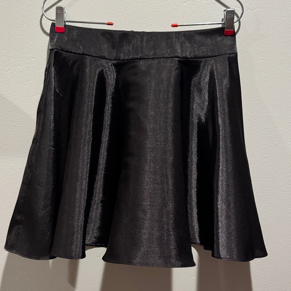 Selkie Black Flared Satin Silky Shiny Women's Classic A-Line Flowy Skirt